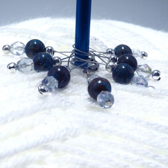 Handmade Stitch Markers w/ Blue Jasper and Crystal Beads for Knitting & Crochet - Picture 2 of 8